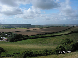 View west over Week Farm from Stenbury Down